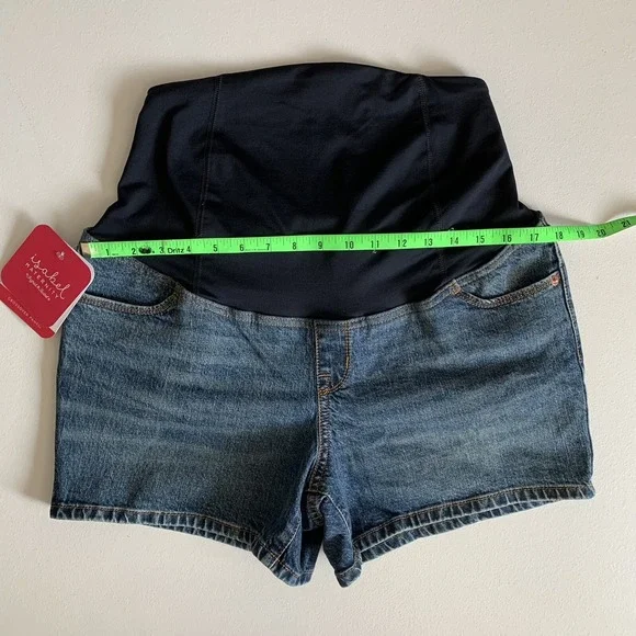 Isabel Maternity Shorts Size 8 Blue Jean Maternity Shorts Crossover Panel NWT - Picture 11 of 12